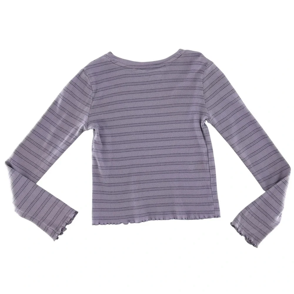 Gap Kids Lavender Purple Striped Ribbed Long Sleeve Lettuce Hem‎ Top Size M